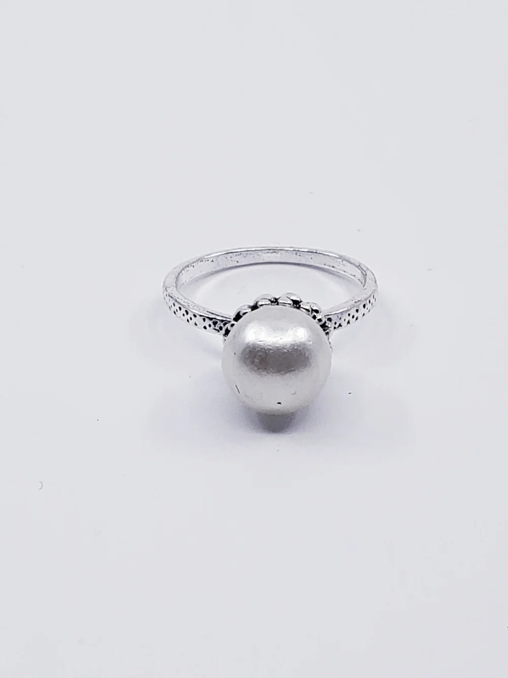 Classic (Bigger) Silver Pearl Dome Ring Cocktail Ring - White Pearl Sz 7.75